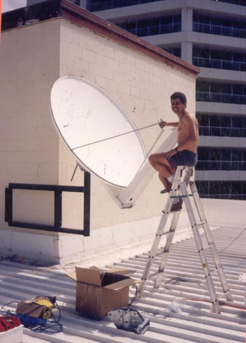 Mick Dillon setting up the dish