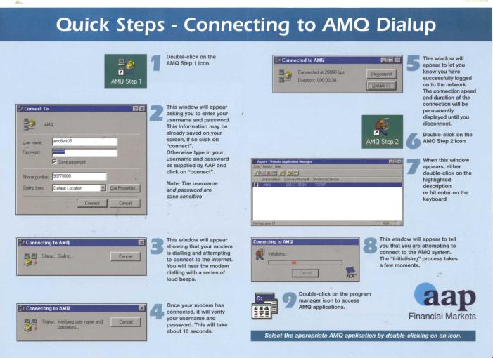 Quick steps for connecting to Dialup AMQ