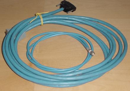 Blue cable with logo on it