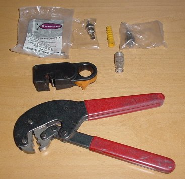 Coaxial crimping tool , strippers, connectors, joiners and boots