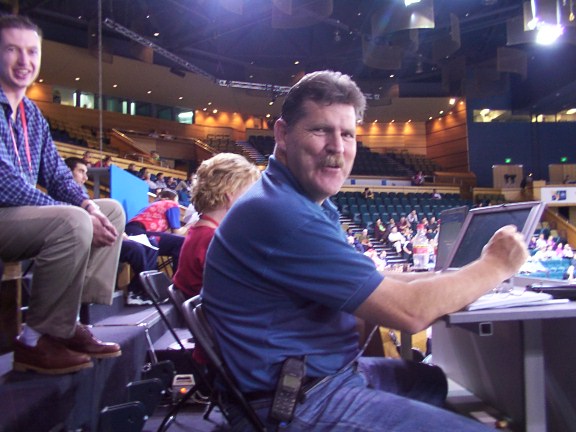 Wayne on the job at the basket ball