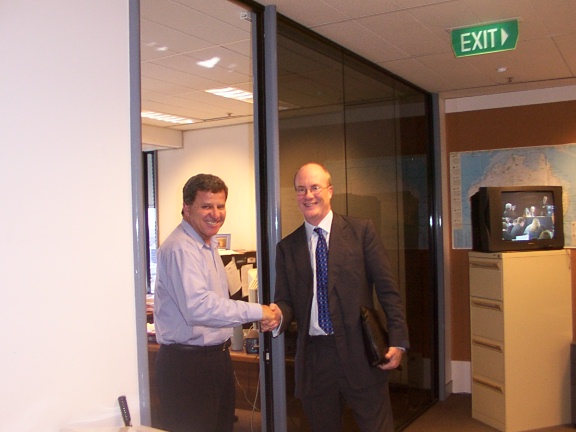 Mr Marshall in Brisbane office with Steve